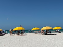Cabanas, lounge chairs & umbrellas available yo rent at the beach.
