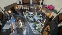 Overhead view of hotel lobby