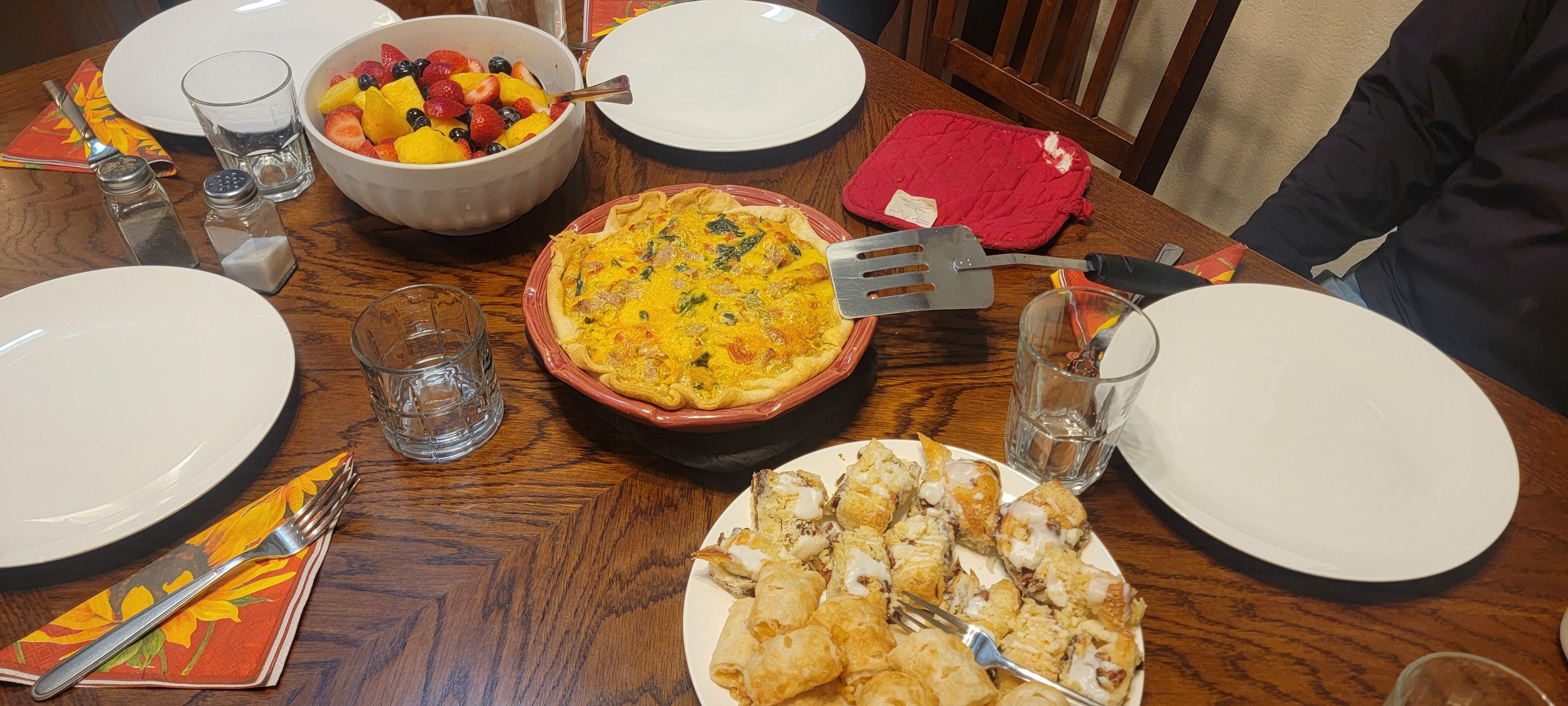 our first day breakfast!  Nice table for six.