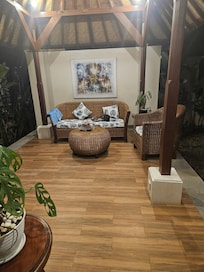 Outdoor lounge with an outdoor 4 poster day bed (didn't get a pic of the bed)