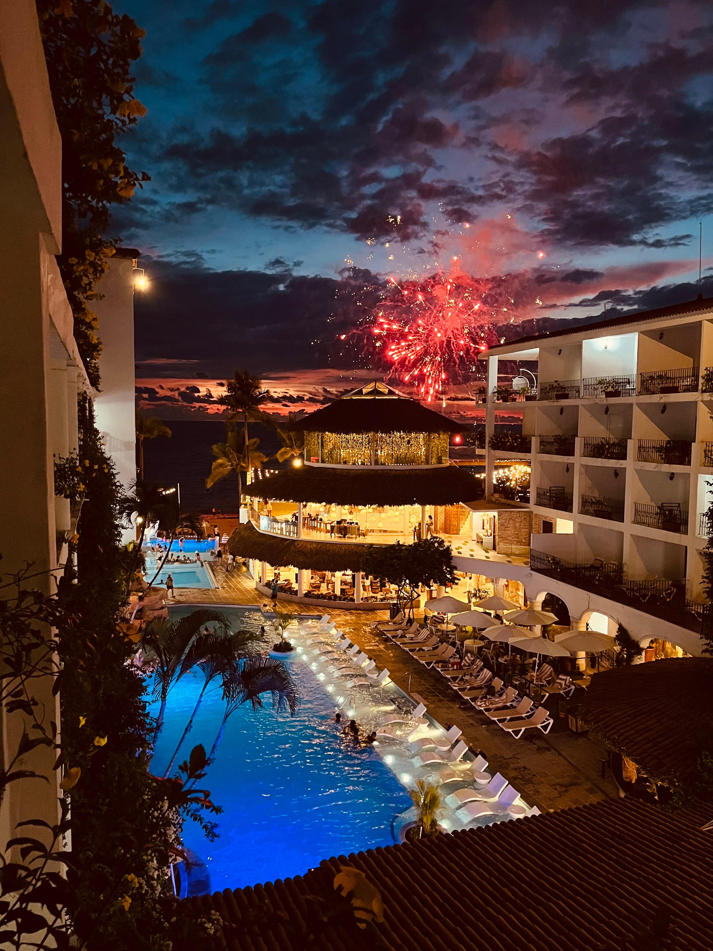 The view from our room, night, fireworks for July 4th