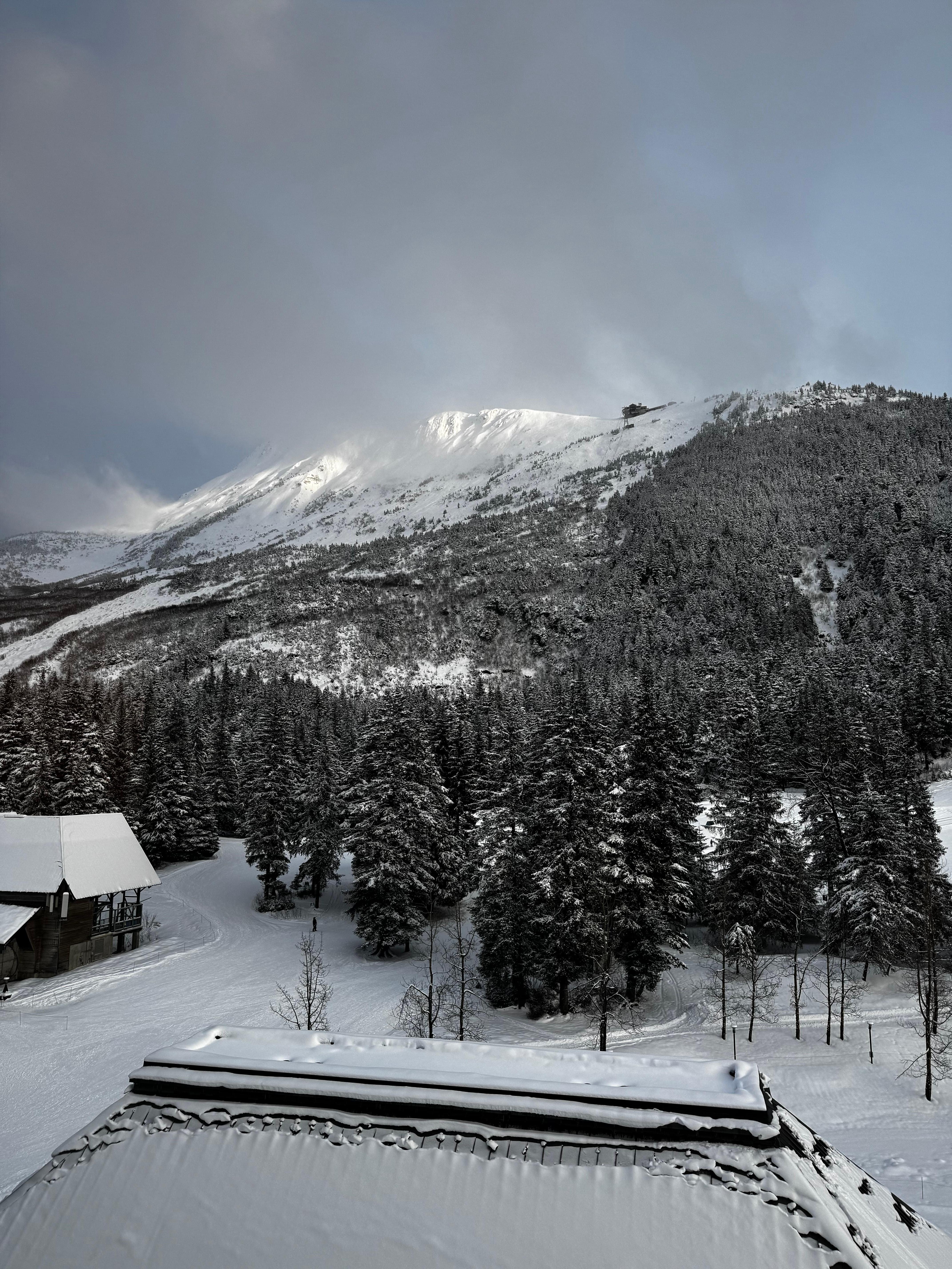 Views of the tram, lift, and ice rink from our room. Spa facilities are to the left.