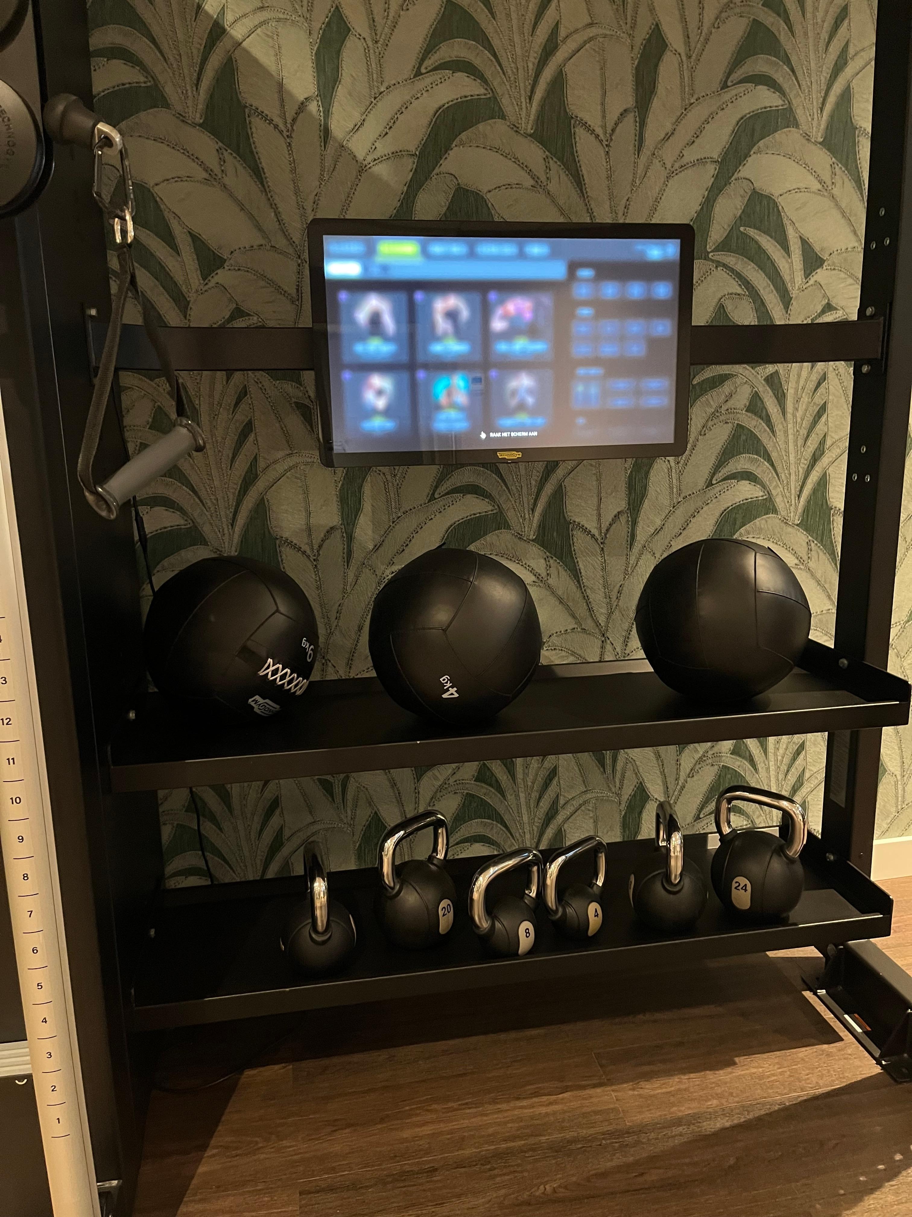 There were dumbbells and kettle bells 