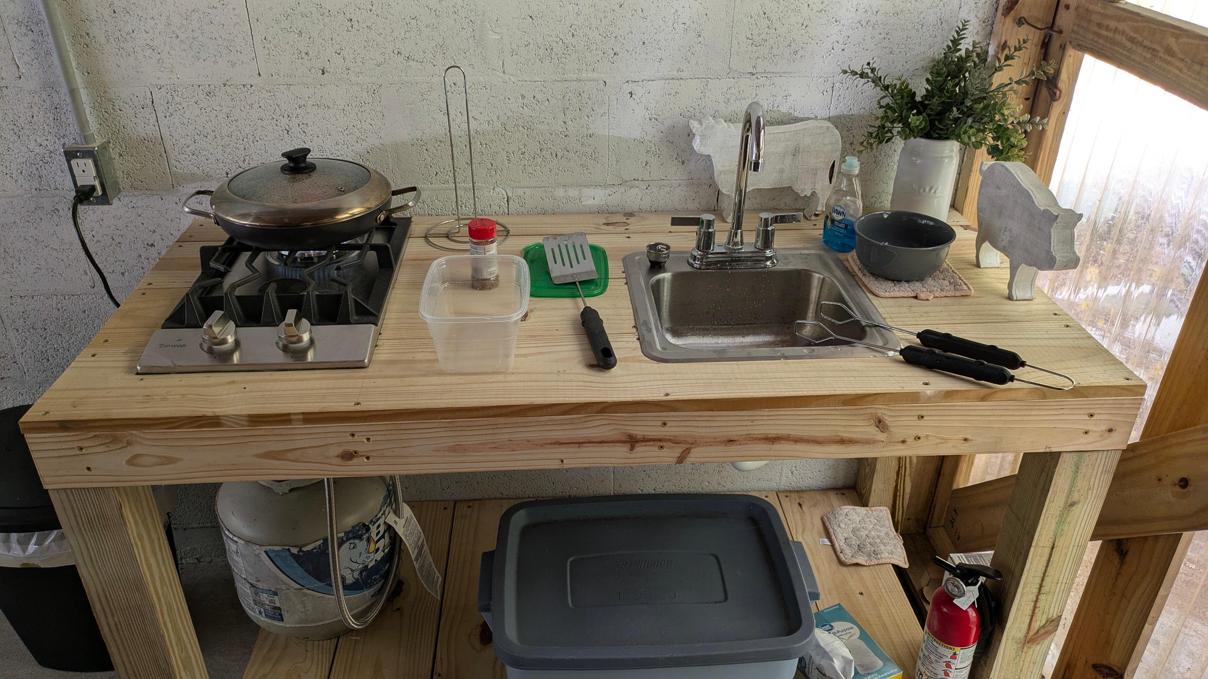 Cooking setup in the outside barn area.