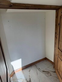 No dressers, hangers or shelfs in the basement bedroom! There were 2 hangers though for our family in the closet upstairs. Clothes have to be put on the floor.