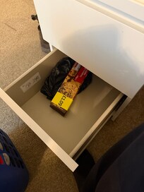 Also found a packet of mouldy biscuits in the drawer unit next to the bed