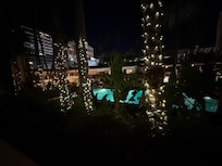 Pool view from Cabana Balcony Room at night