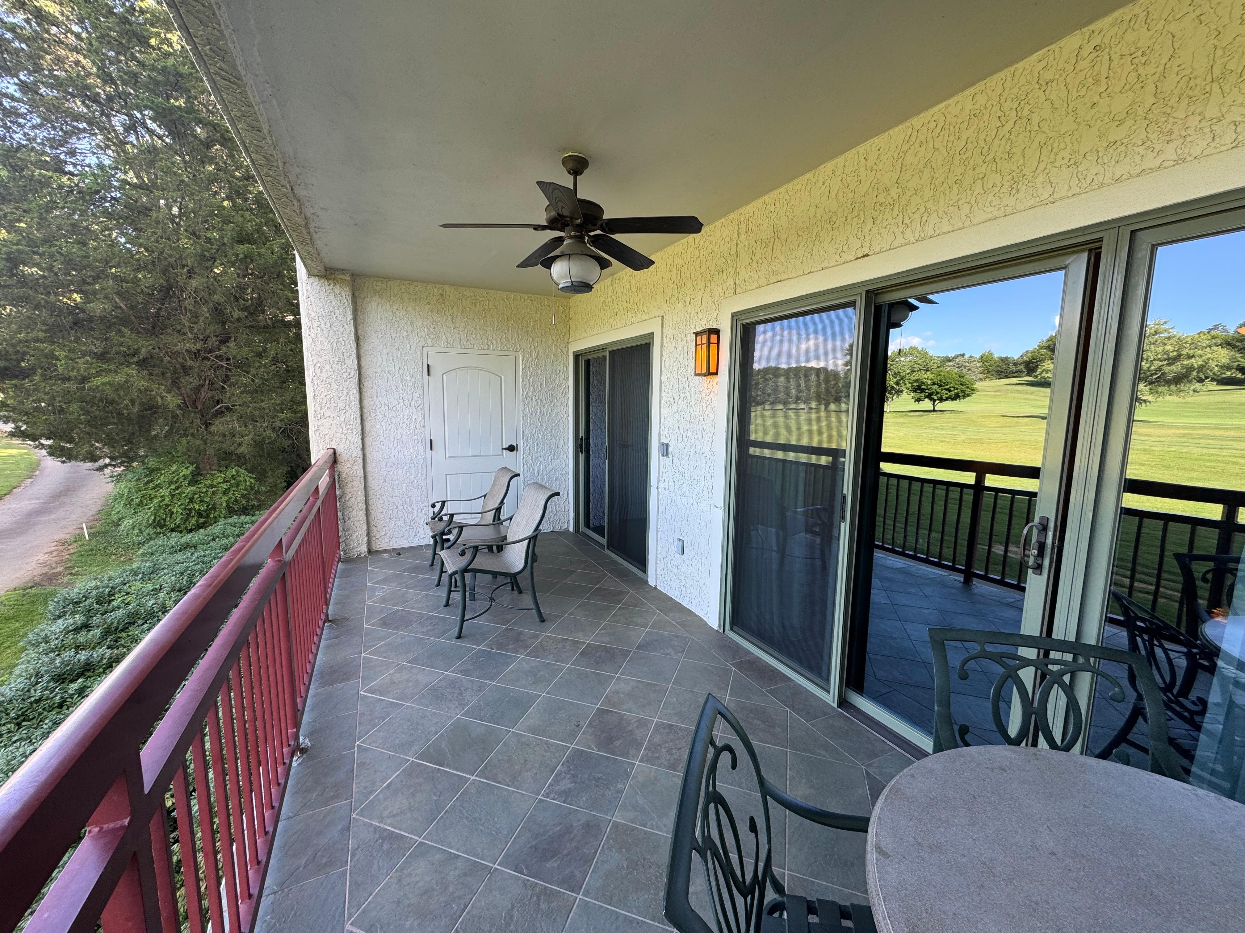Spacious balcony with golf course view
