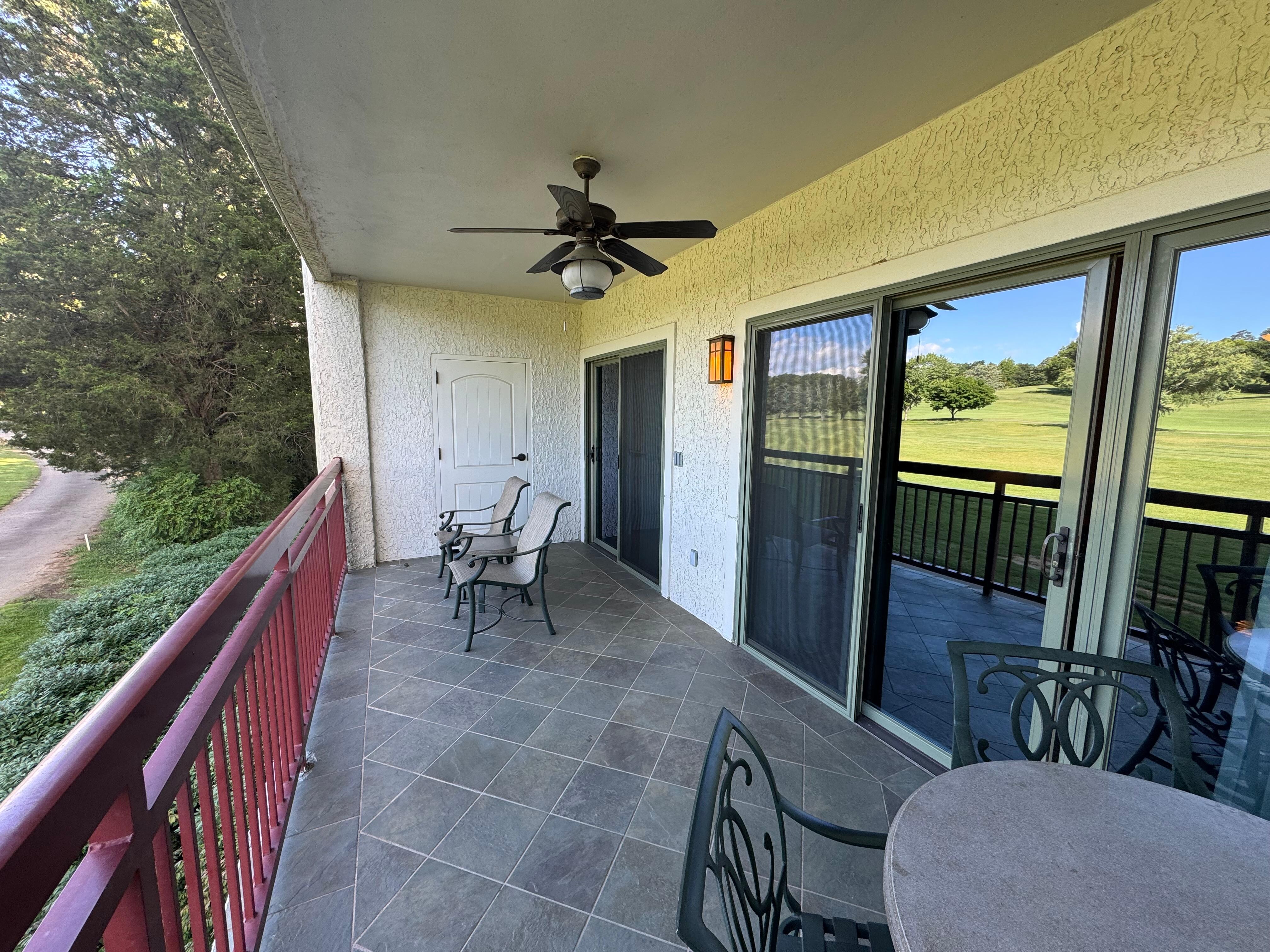 Spacious balcony with golf course view