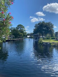Paddle boarding in the canal right behind the house