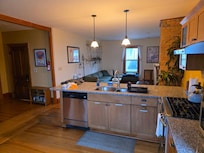 View from one of the two doors to the porch located in the kitchen.