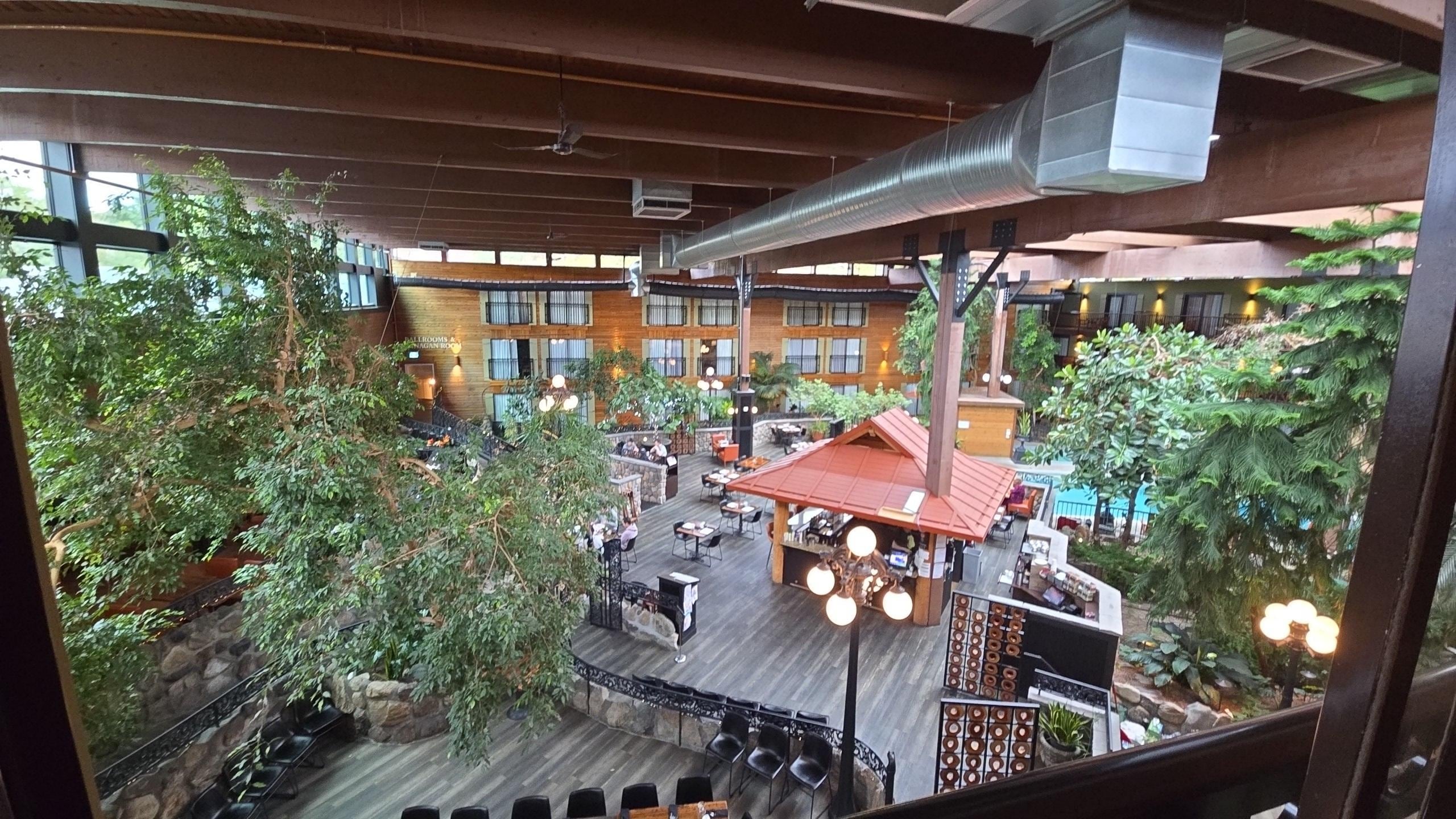 The view of the center court and the Cabana restaurant from our hotel room