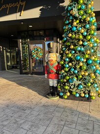 The entrance was decorated for Christmas