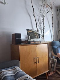 Listening to records. Nice selection.