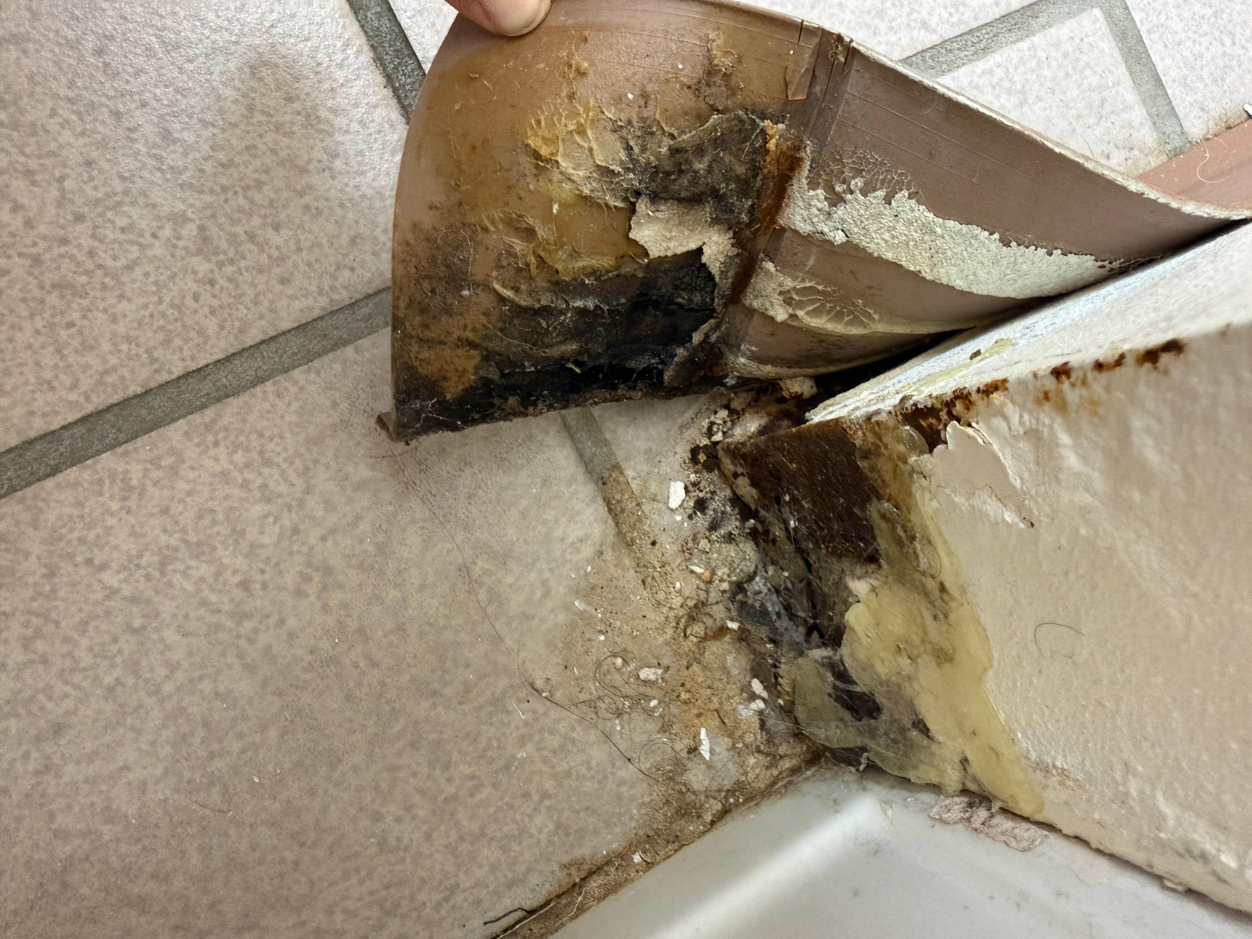 This was already pulled back off of the wall in the bathroom and right next to the tub.