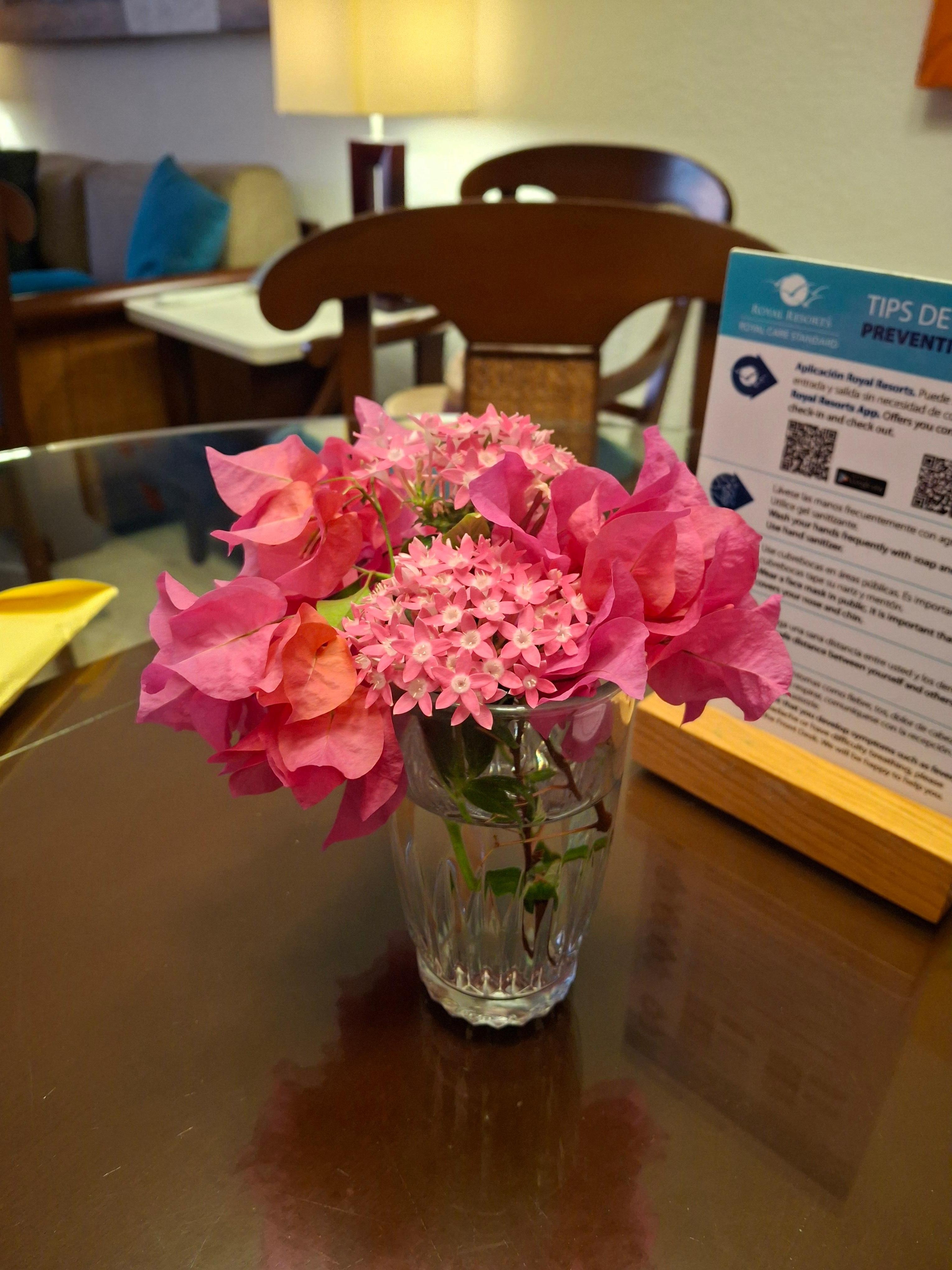 Pretty flowers left by our lovely housekeeper, Gloria.