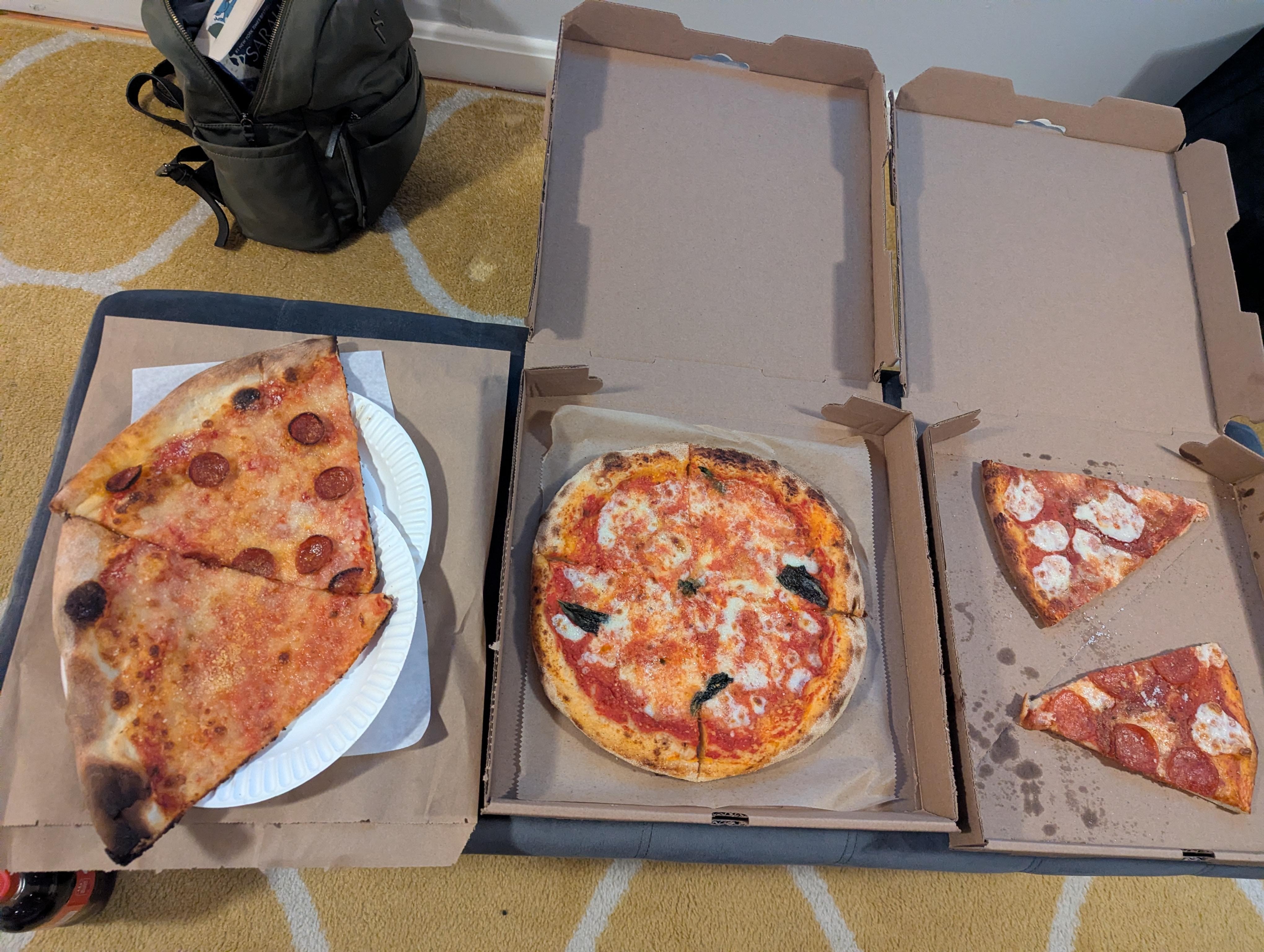Comparing 3 local pizza spots (owners recommended Amazing pizza, 4min walk, and ended up being the favorite)