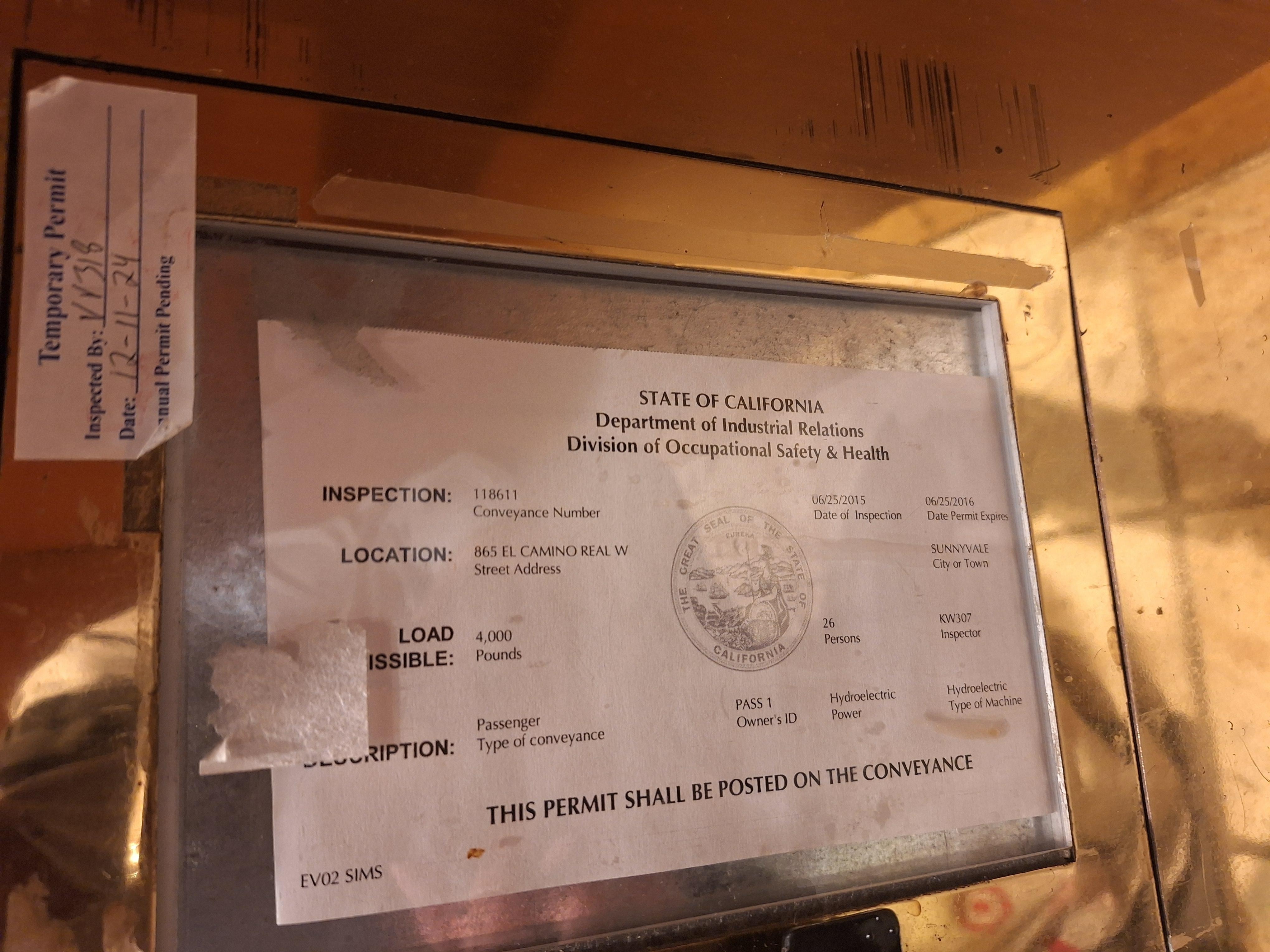 Expired elevator permit