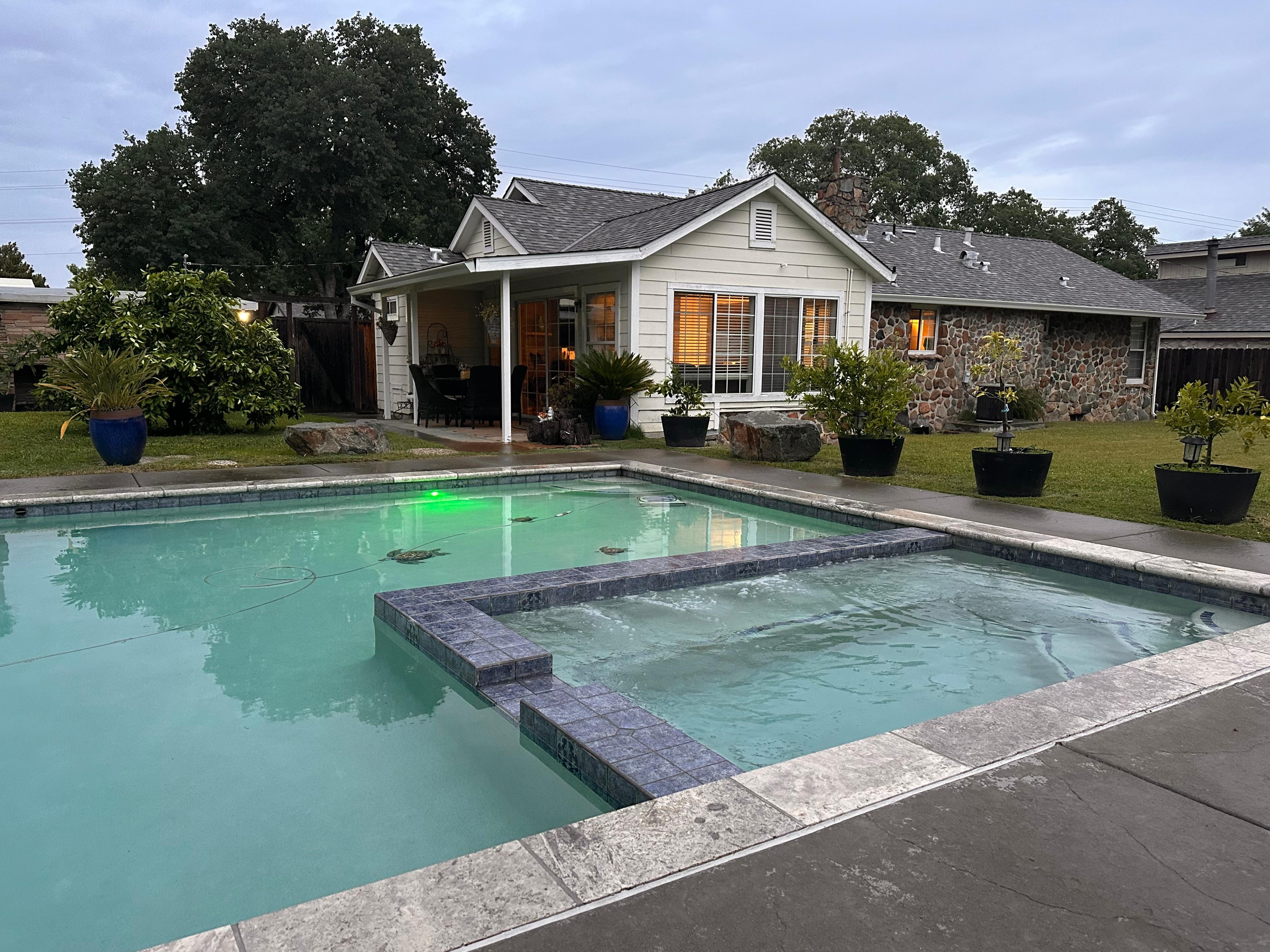 Big hot jacuzzi and everything right out the back door. Also very private!