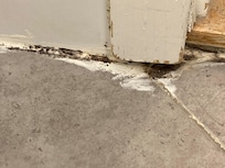 I badrummet är dörrkarmen möglig och rutten