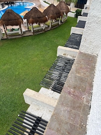 Patio railing covered in mold