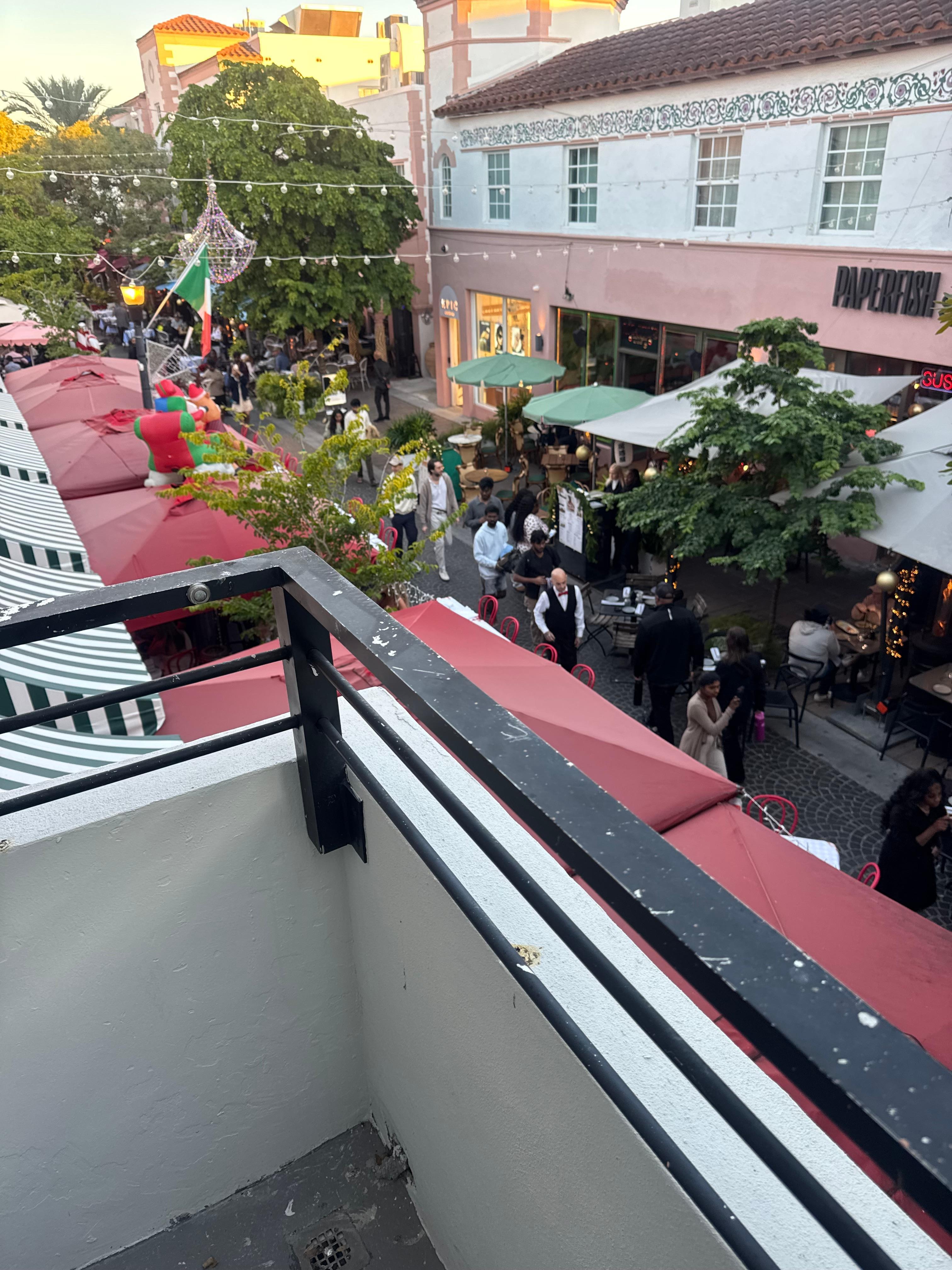 This is your view. Expect nonstop noise from the restaurants below.