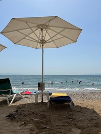 The beach right across the road