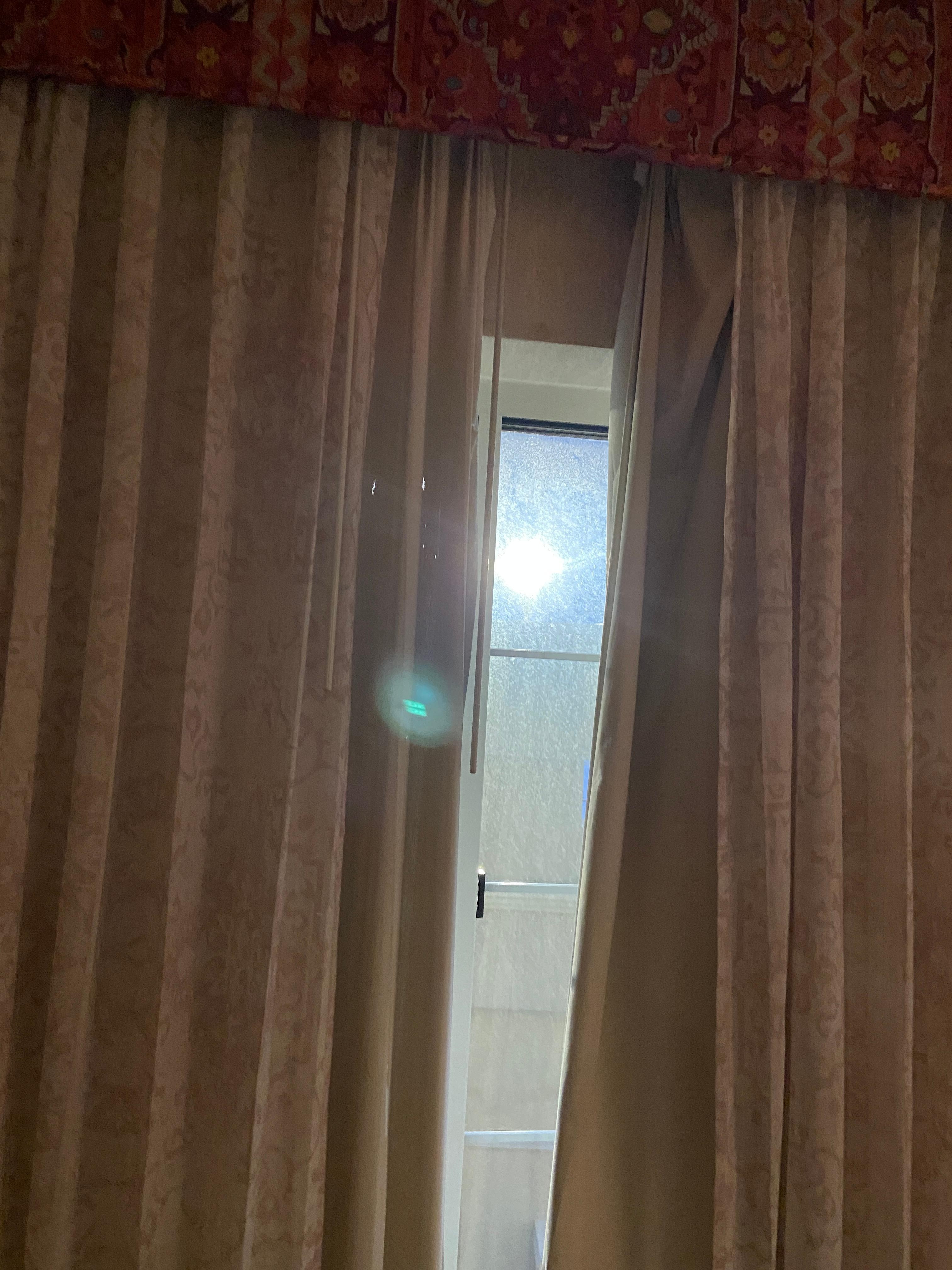 Curtains would not shut to block out parking lot lights. Be sure to ask to change rooms