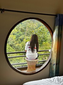My Partner enjoying the view before a dip in Veranda Bathtub.