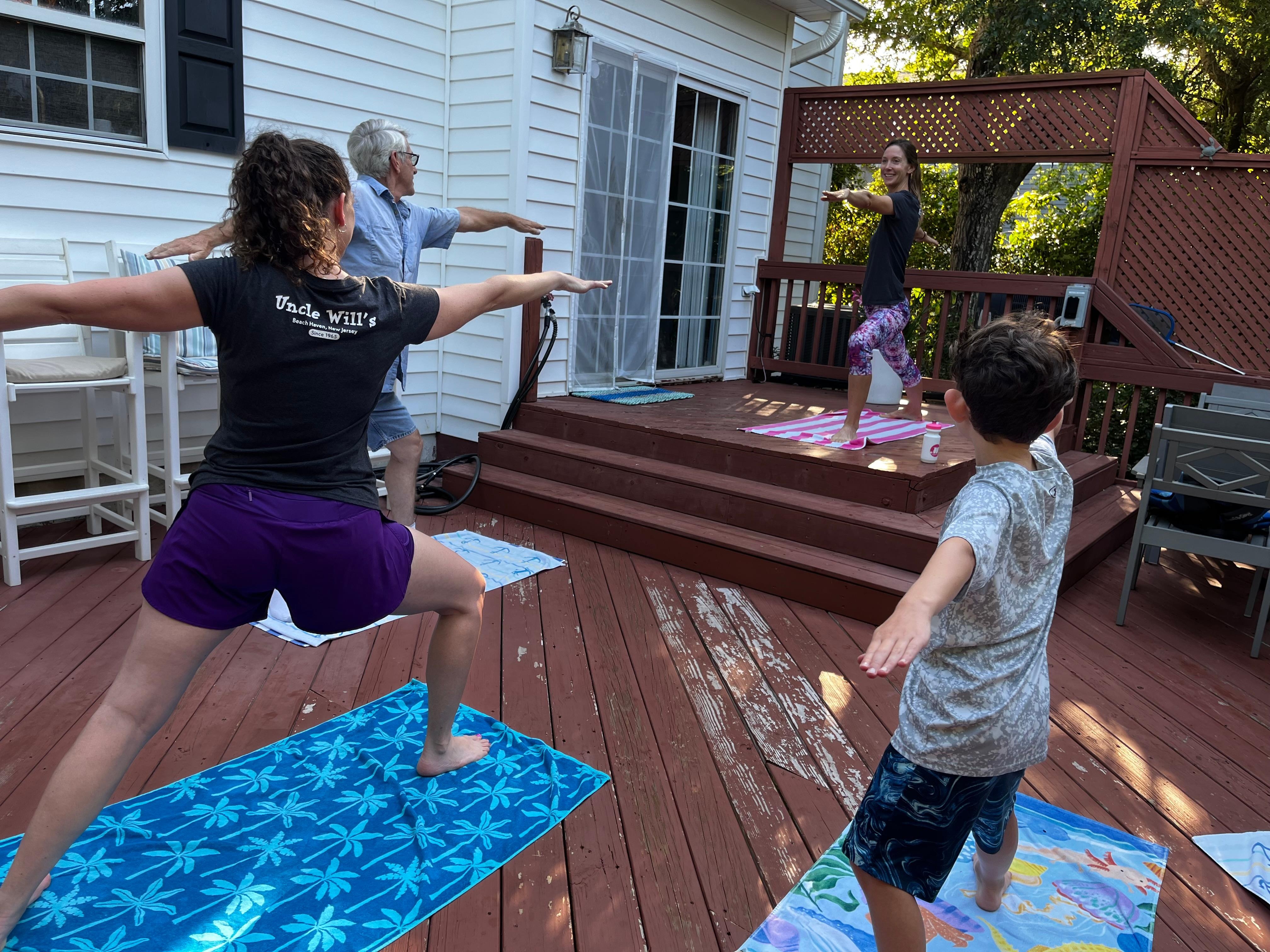 Morning yoga on the back deck