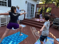 Morning yoga on the back deck