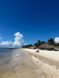 The beach in front of the hotel.