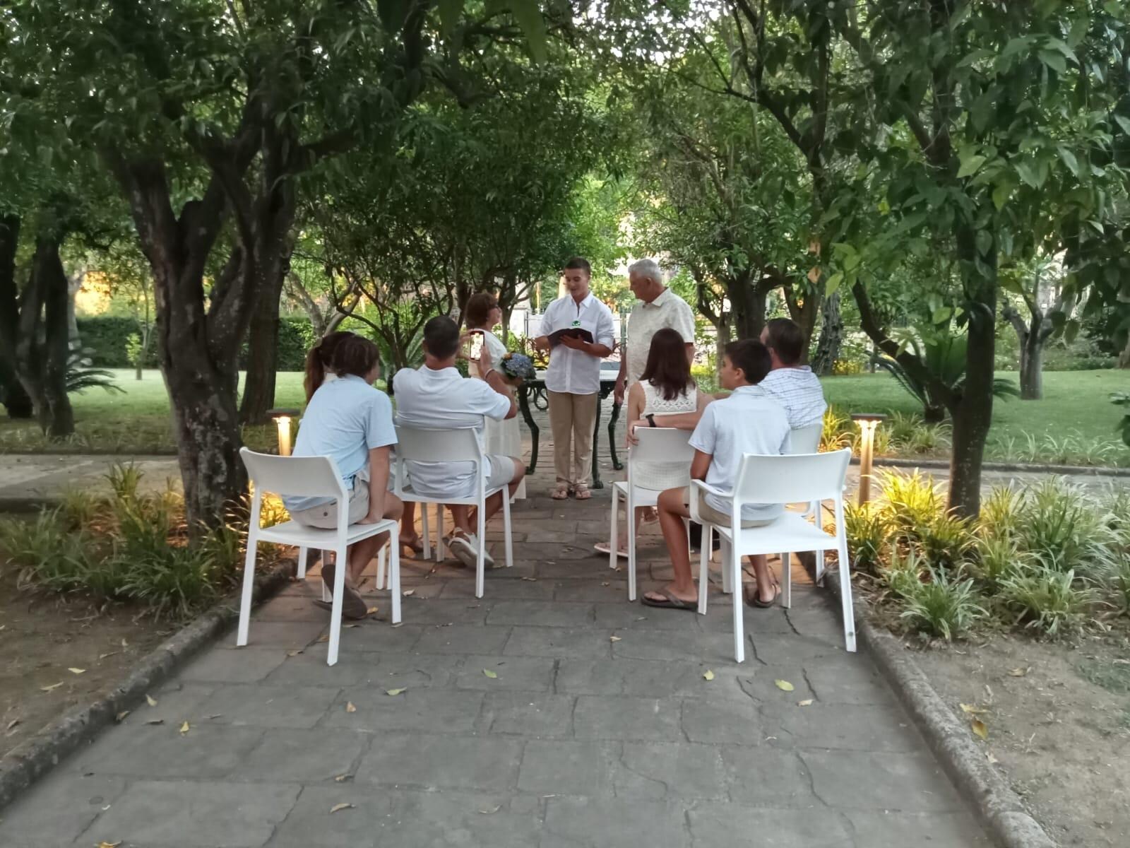 Our children surprised us with a wedding vow renewal for our 50 anniversary.  The grounds of the villa was the perfect spot!