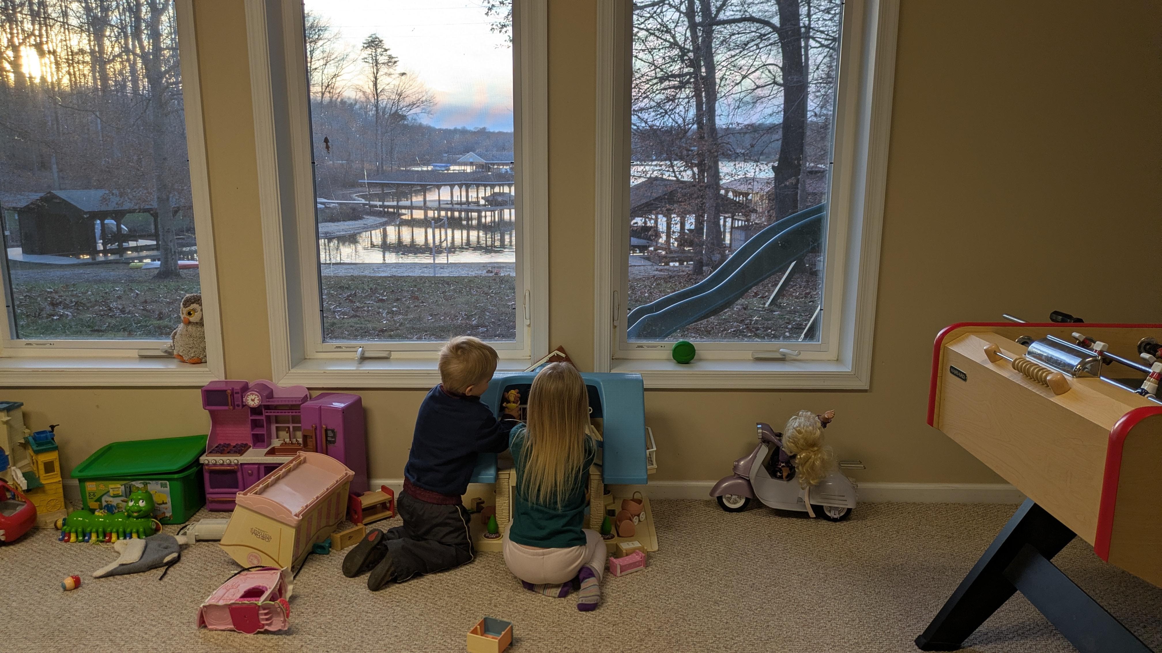 Grandkids loved the many toys in the playroom with a view of the lake. 