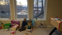 Grandkids loved the many toys in the playroom with a view of the lake.