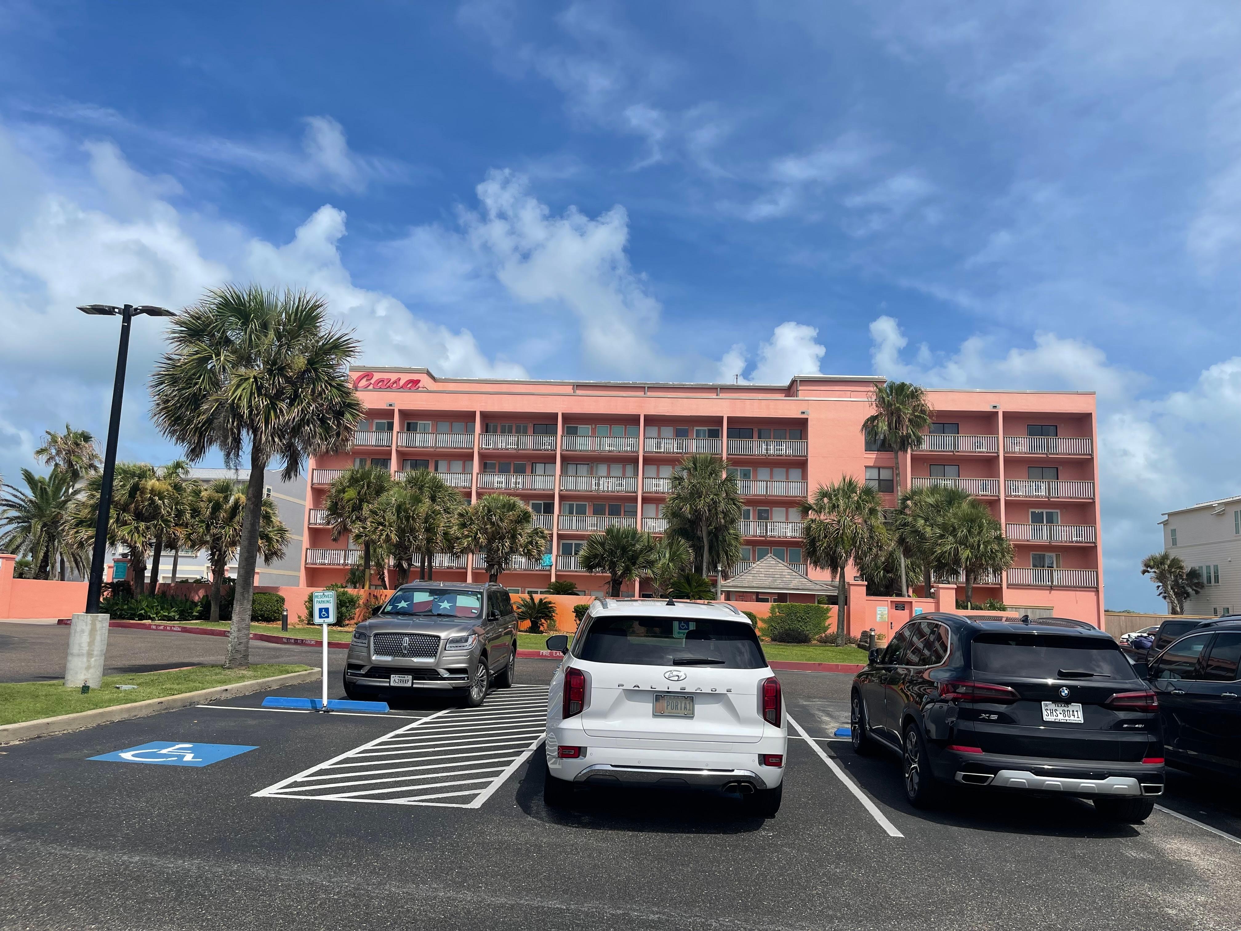 Building from parking lot. 