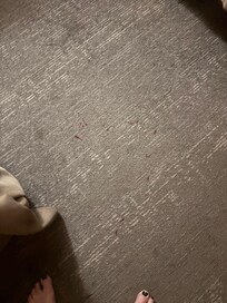 Hair on the floor, spilt water, and when blotted with towel dirt came up primarily