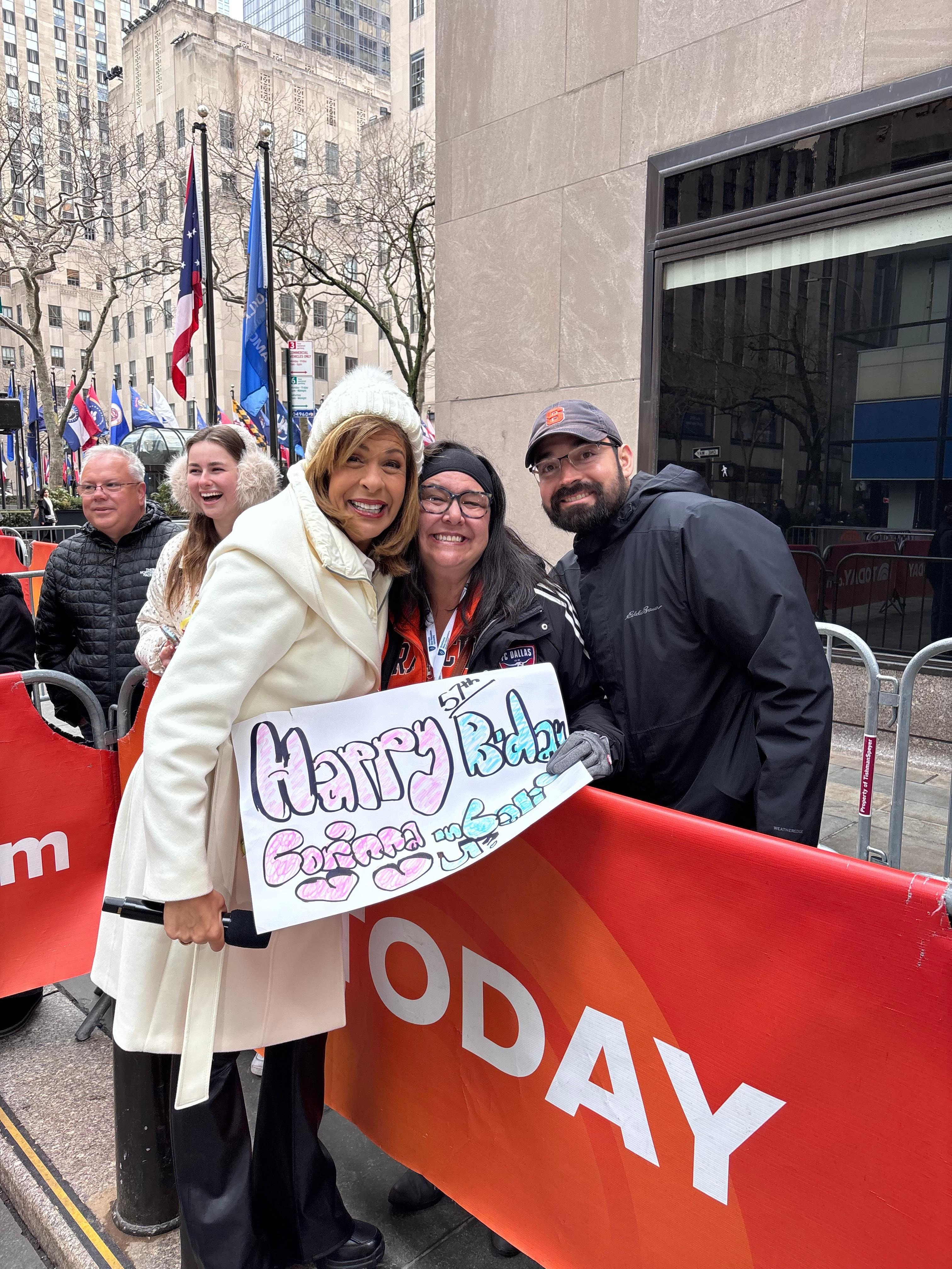 Close to the Today show plaza.  What an amazing experience.  Get there by 6:00 am if you want to get shown on the show. 