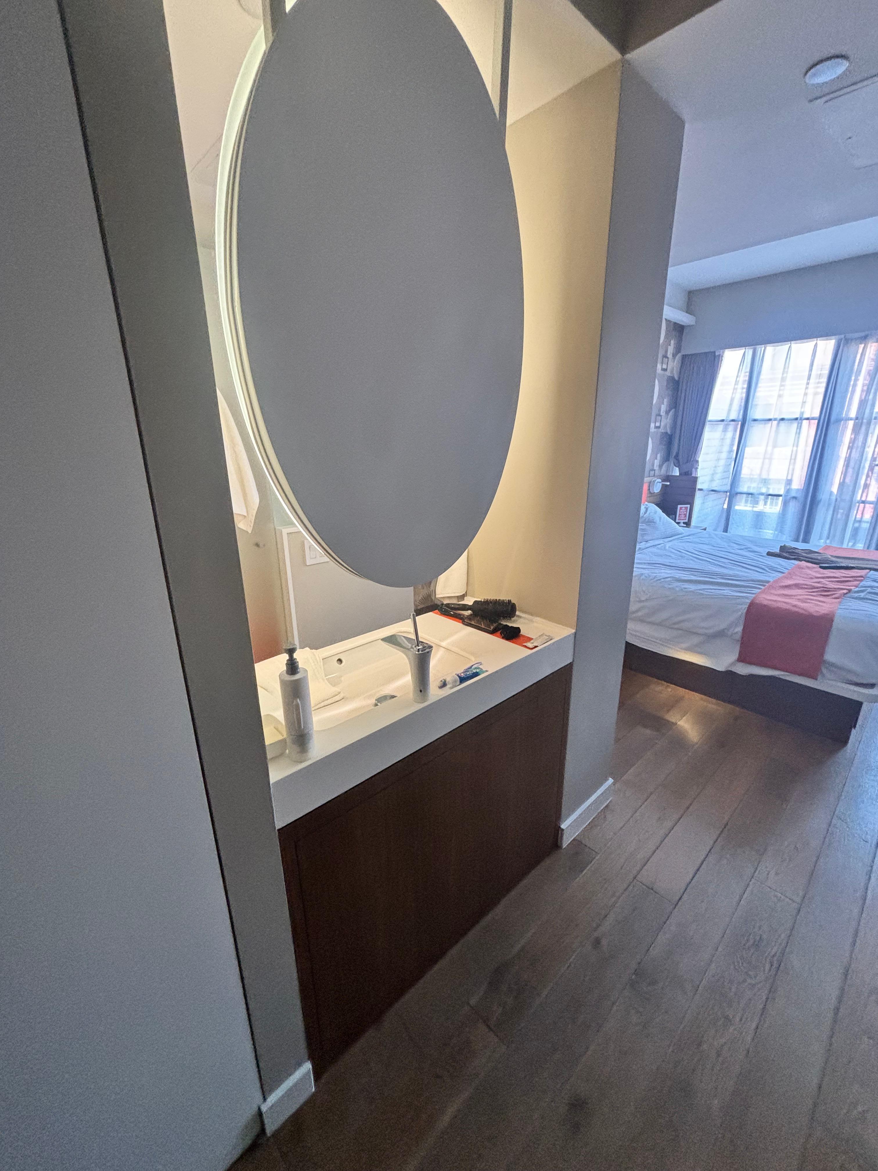 Open concept bathroom area.