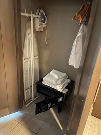 Towels in closet. Not in bathroom.