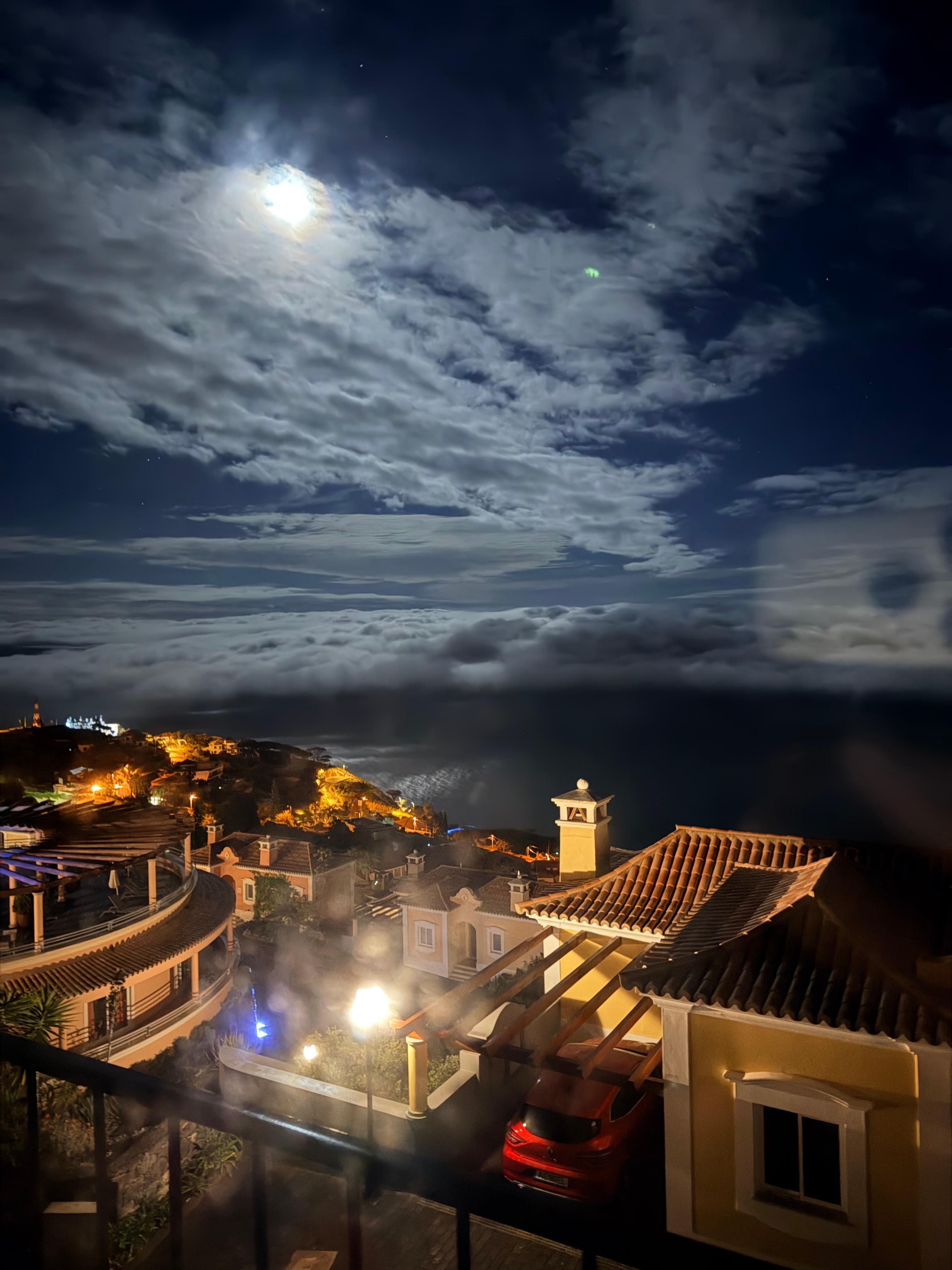View from the balcony- the moon reflecting on the ocean 