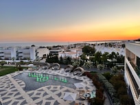 Très beau coucher de soleil sur la terrasse du restaurant italien