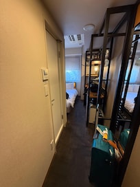 The view from the door leading to my single room. Small but efficient.