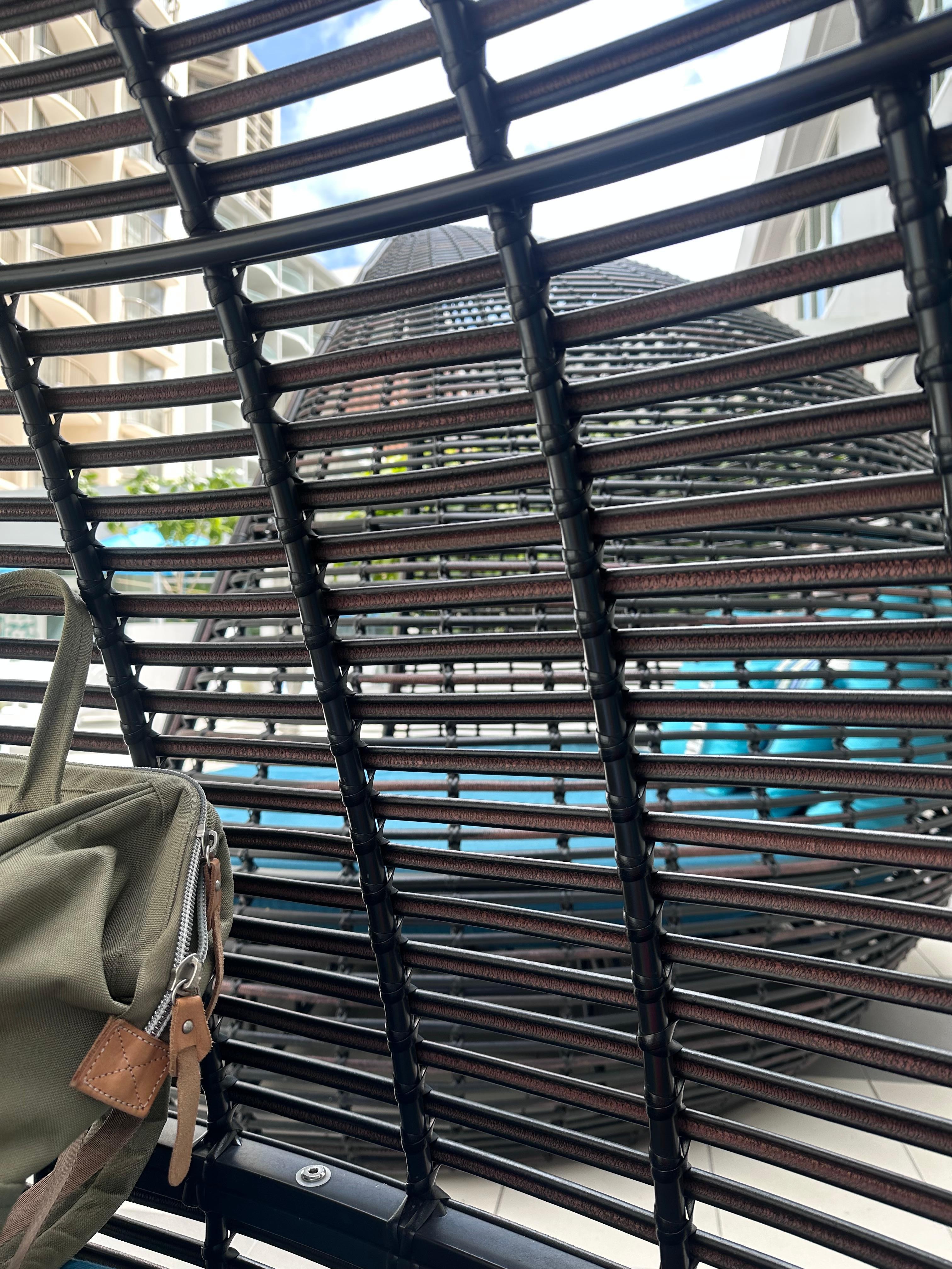 Inside blue pool lounger with view of lounger next to it