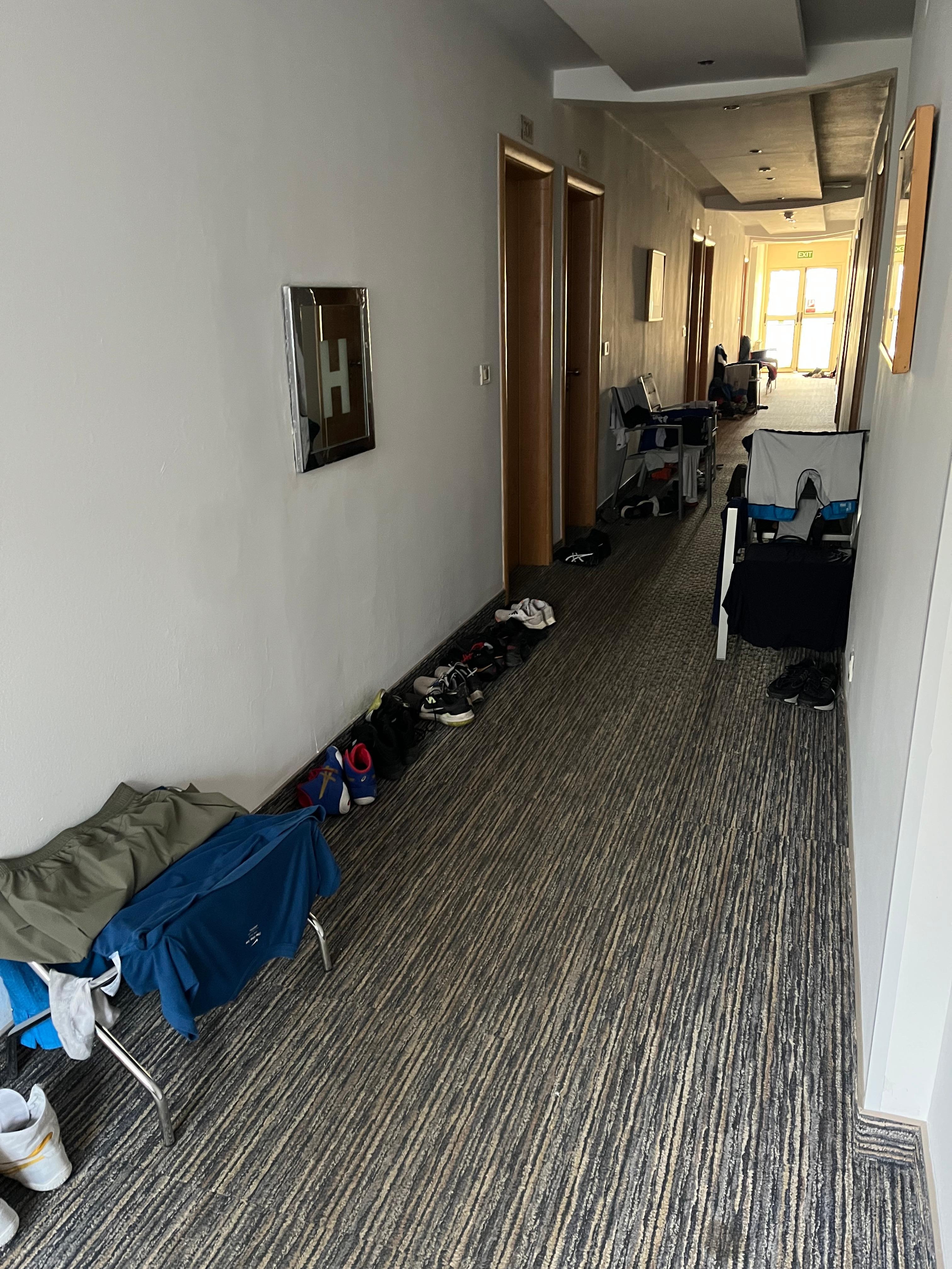 Hallway with laundries