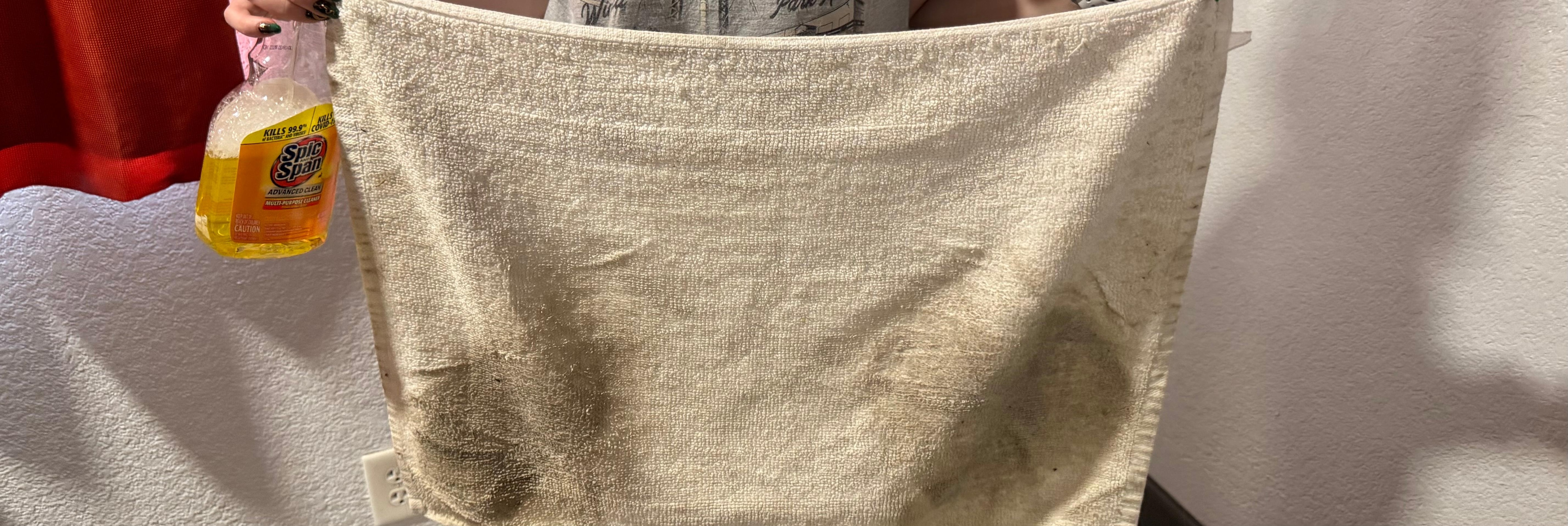 GF sprayed the entire floor with cleaner we paid for, used the towel like a mop. 
Rm 125