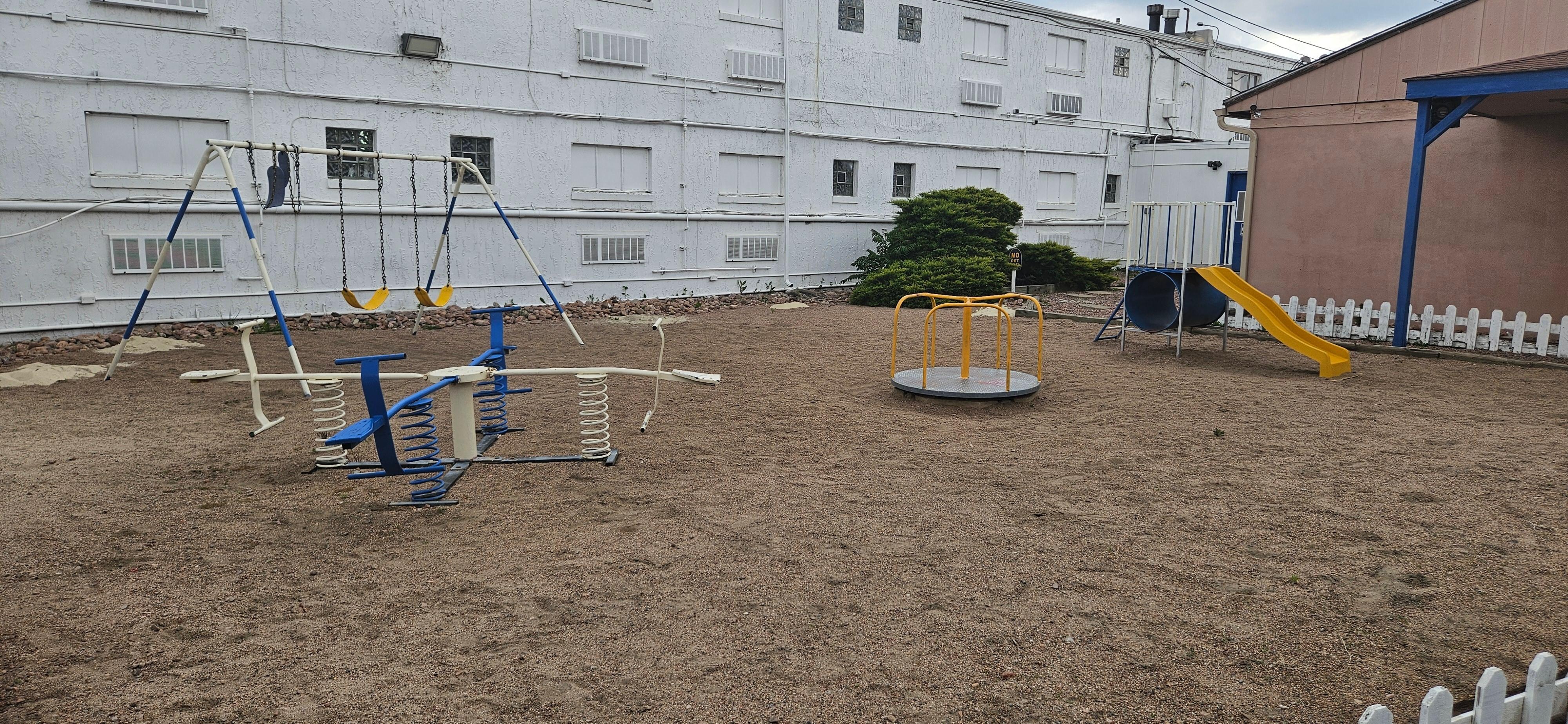 The playground is for toddlers. Its itty bitty.