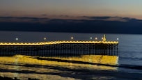 Crystal Pier dressed up for the holidays. (Taken from the front window)