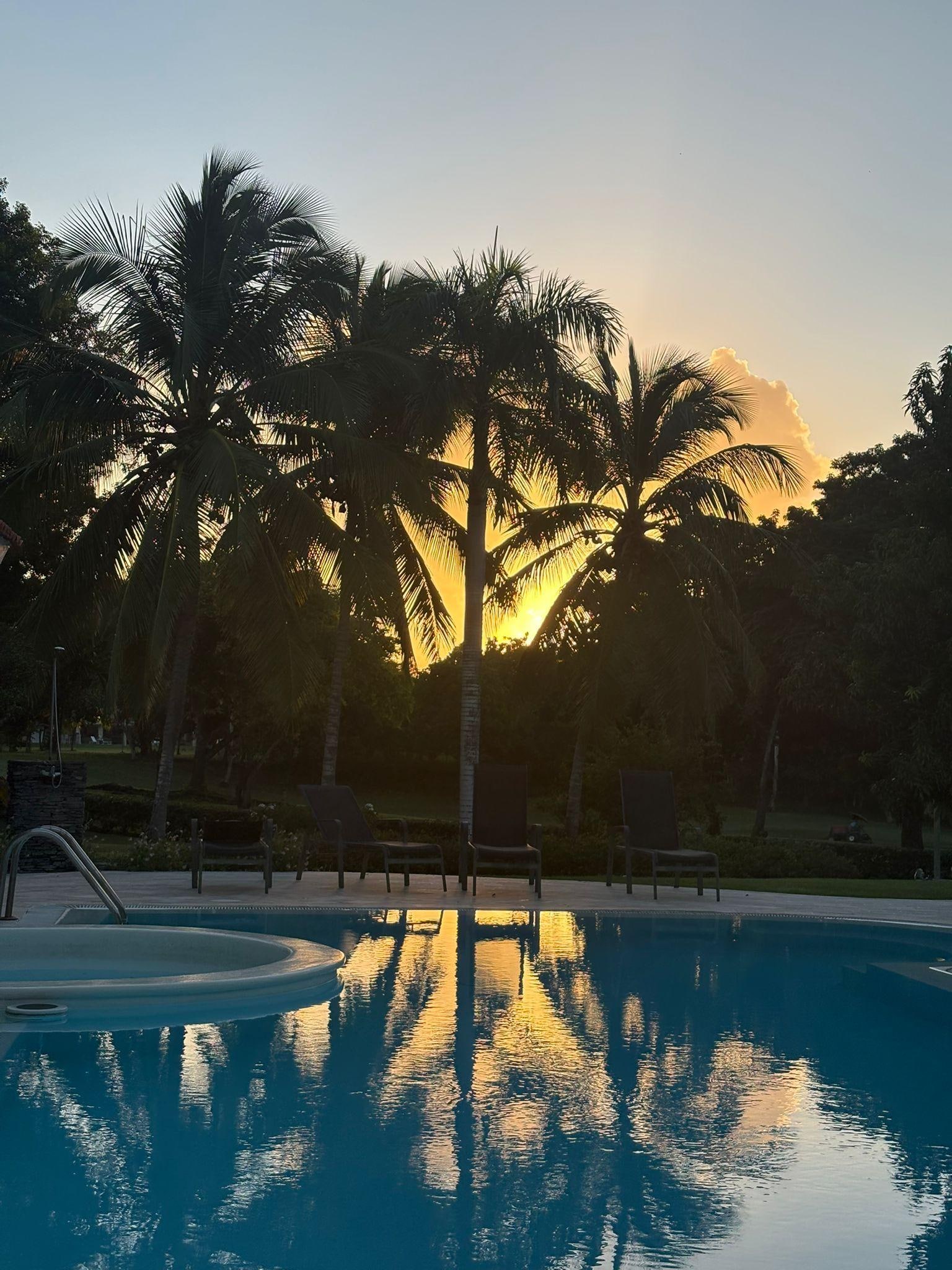 Property pool at sunset 