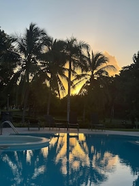 Property pool at sunset
